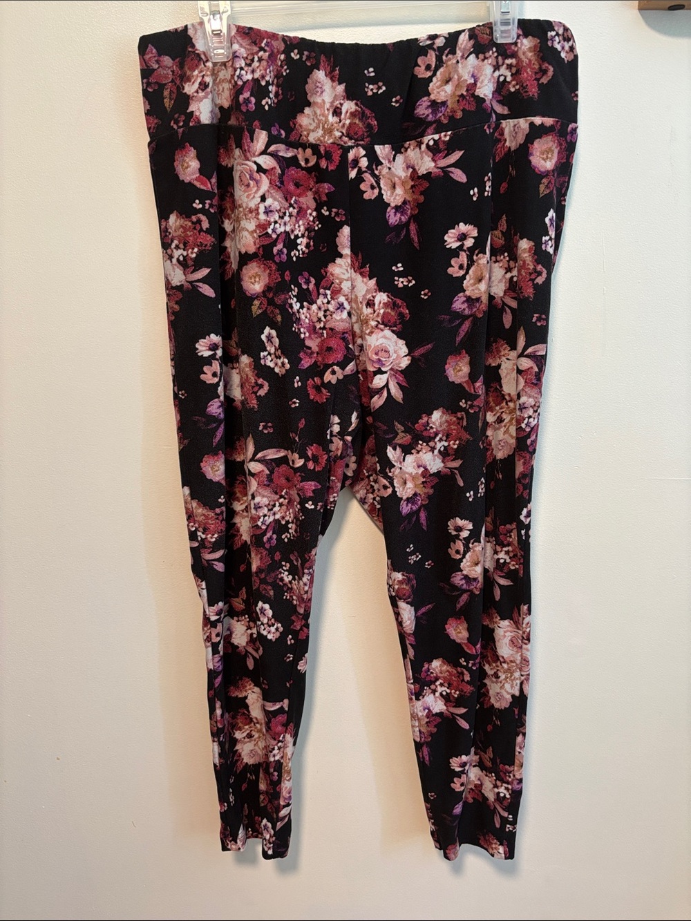 Terra & Sky Black Floral Leggings with Pink and Cream Blossoms